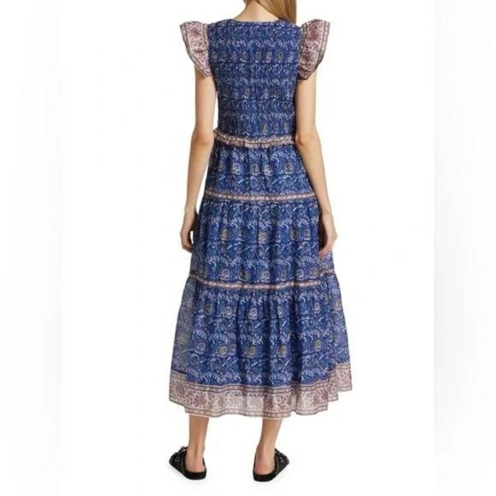 Sea New York Dress Womens 4 Blue Floral Smocked Tiered Maxi Boho Prairie Coastal - Picture 7 of 14